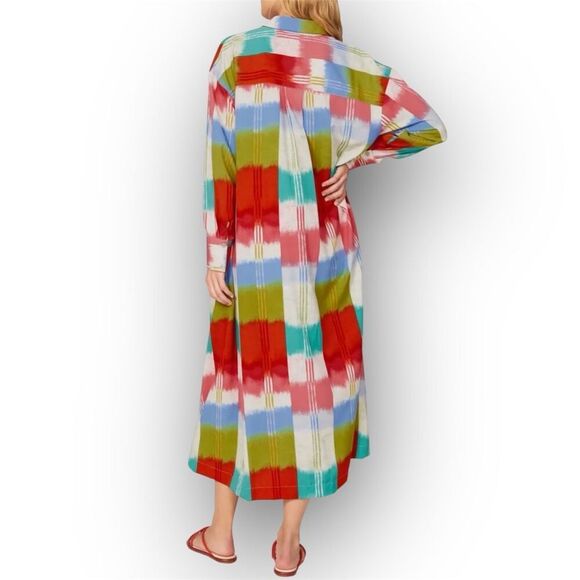 Natori Boro Kaftan Button Down Dress Colorful Turquiose Geometric Women’s Medium - Picture 3 of 16